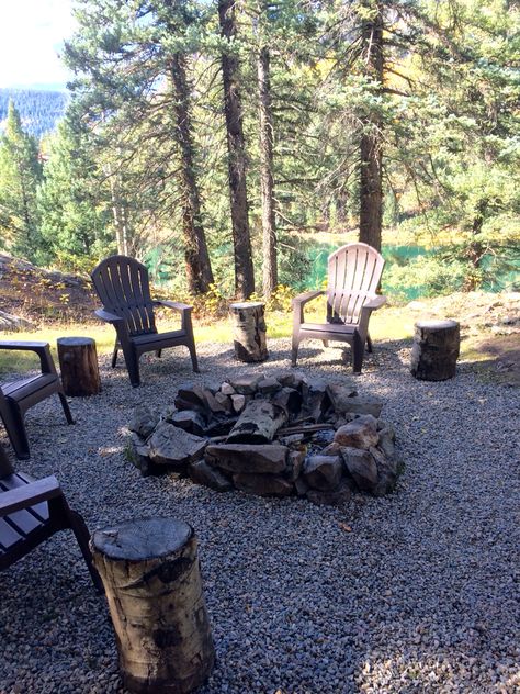 Fire pit Cabin Fire Pit, Tree Canopy, Cabin Fever, Firepit, Cozy Cabin, In The Mountains, Lawn Garden, Fire Pit, The Mountain