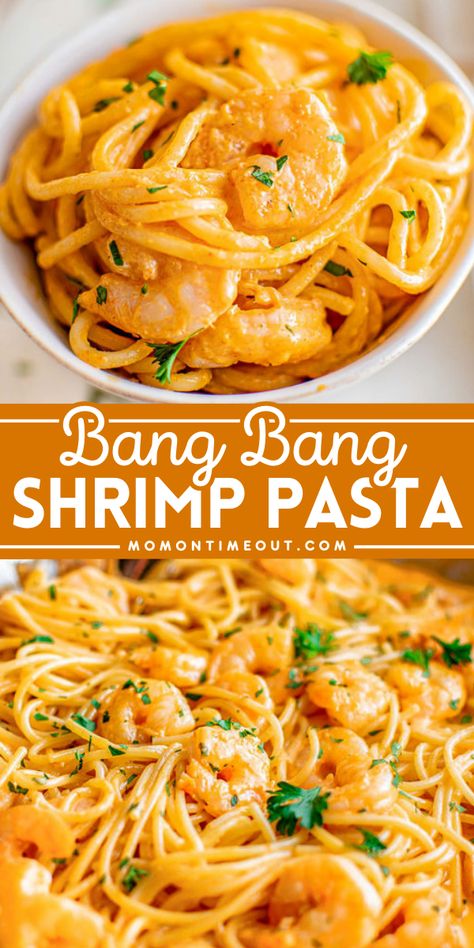 This Bang Bang Shrimp Pasta is a delicious family weeknight dinner recipe that combines succulent, tender shrimp with a slightly spicy, creamy sauce. What an easy weeknight dinner idea for tonight! Boom Boom Shrimp Pasta, Shrimp Pasta Recipes No Dairy, Shrimp Bang Bang, Bang Bang Shrimp Pasta Recipe, Easy Bang Bang Shrimp, Bang Bang Shrimp Pasta, Bang Bang Shrimp Recipe, Shrimp Pasta Recipes Easy, Bang Bang Shrimp