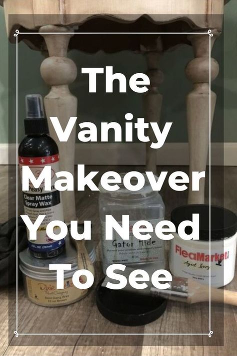 Give your thrift store second hand vanity a whole new farmhouse vintage glam look! This diy upcycle tutorial will give you confidence to transform your furniture with ease. #diy #diyhomedecor #furniture #furnitureupdate #upcycledfurniture #farmhouse #glamourous #farmhouse chic #vanity #makeover #hometalk Diy Vanity Painting Ideas, Redo Vanity Makeup, How To Make A Vanity Out Of A Dresser, Old Vanity Makeover, Makeup Vanity Makeover, Painted Antique Vanity, Antique Vanity Makeover, Upcycled Vanity, Refurbished Vanity