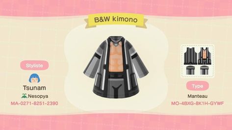 #acnh #acnhdesign #japan #acnhpatterns #AnimalCrossingNewHorizons #ACNH #ANIMALCROSSINGNEWHORIZONS #ACNHDesign #kimono #men #blackandwhite Black And White Kimono, Kimono For Men, Kimono Men, Code Clothes, Acnh Clothes, Animal Crossing Qr Codes Clothes, White Kimono, Clothes Men, Animal Crossing Qr