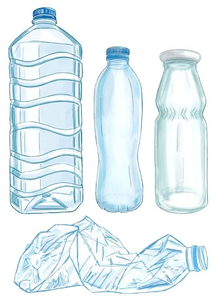 Photo set of plastic bottles hand drawn ... | Premium Photo #Freepik #photo Plastic Bottle Illustration, Reuse Plastic Bottles, Bottle Drawing, Recycled Bottle, Science Project, Plant Drawing, Hand Drawn Illustration, Business Card Maker, Stationery Templates