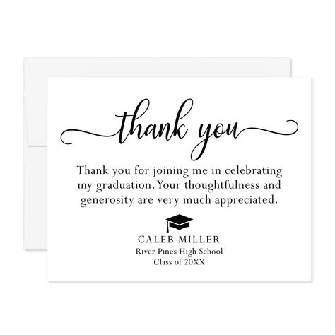 PRICES MAY VARY. Graduation Thank You Cards: 5.5x4.25" flat, black and white thank you notecards with envelopes. The back of the notecard will be blank white. Event-Worthy Paper: Our notecards are printed on 120 lb. white cover stock with a timeless eggshell texture. Matching white envelopes are included. Personalize It! - Enter the graduate's name, school, and graduation year, and select your desired number of notecards (minimum of 10) in the “Customize Now” section. Return address printing on Thank You Notes Graduation, Graduation Message, Football Ideas, Black And White Flats, Senior Football, Doctor Of Physical Therapy, Thanks Note, Graduation Money, Hello Love