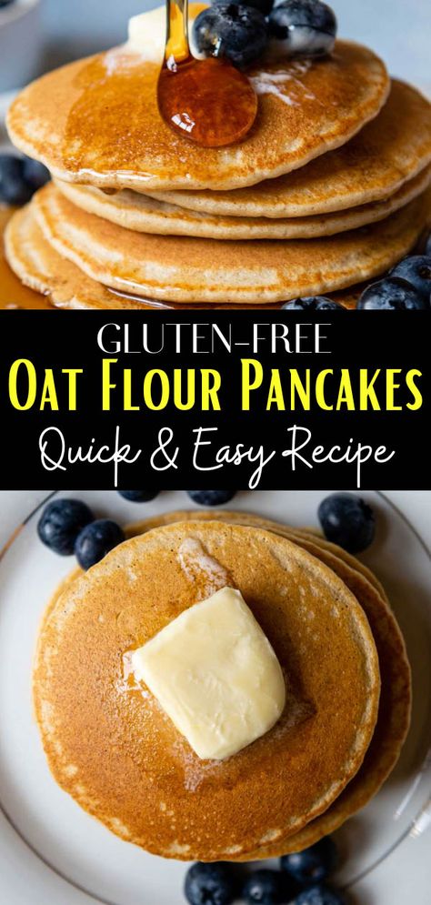 Looking for more easy gluten-free breakfast ideas? Oat Flour Pancakes have the taste and texture of fluffy, traditional pancakes, but are made with healthy ingredients and adaptable to different diets, such as gluten-free, dairy-free, or vegan. This oat flour pancake recipe uses an easy trick for a fluffy, tender texture - let the batter rest briefly for the best, fluffy results! Pancakes Made With Oat Flour, Gluten Free Dairy Free Pancakes Easy, Oat Flour Gluten Free Recipes, Flourless Pancakes With Fluffy Texture, Oat Flour Pancakes Vegan, Oat Flour Pancakes Easy, Gf Pancakes Easy, Best Gluten Free Pancakes, Tapioca Flour Pancakes