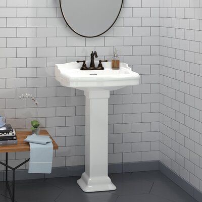 Barclay Capture the grace and charm of a bye-gone era with this delightful pedestal lavatory reflecting the stately and opulent edwardian period. Sink Finish: White, Faucet Mount: 4" Centers, Size: 35.5" H x 17.125" W x 21.75" L | Barclay Stanford Vitreous China U-Shaped Pedestal Bathroom Sink w/ Overflow Sink Finish: Faucet Mount: 4" Centers in White | Wayfair Pedistool Sink, Modern Pedestal Sink, Pedestal Sink Bathroom, Console Bathroom Sink, Pedestal Bathroom Sink, Rectangular Sink Bathroom, Rectangular Bathroom, Pedestal Sinks, Plumbing Bathroom