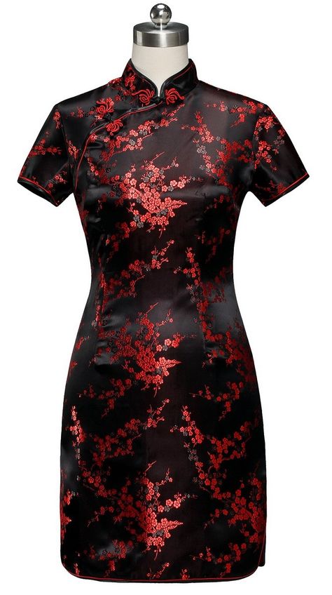 Chinese Collar Dress, Chinese Dress Qipao, Chinese Style Dress, Chinese Dresses, Global Dress, Chinese Collar, Plum Blossom, Chinese Dress, Red Satin