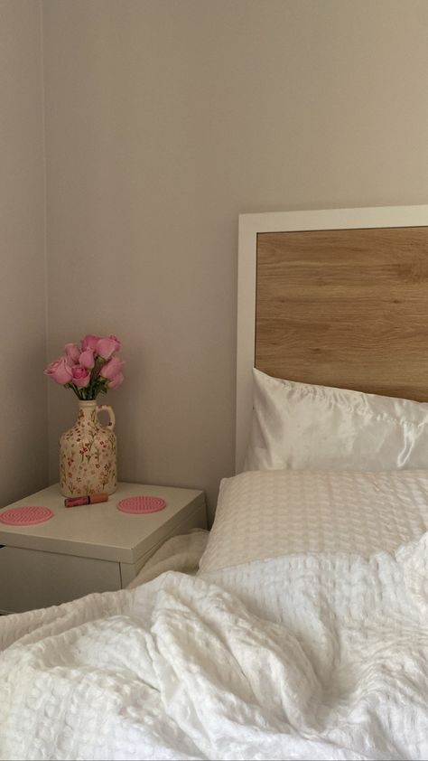 Home decor, Pink room, Clean aesthetic, room decor, simplistic design, clean bedroom ideas Aesthetic Bedside Table, Table Room Decor, Ikea Lamp, Table Room, Amazon Finds, Bedside Table, From Home, Home Goods, Room Decor