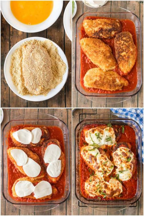 HOW TO MAKE CHICKEN PARMESAN Chicken Parm For One, Chicken Parmesan In The Oven, Oven Chicken Parmesan Recipe Easy, Chi Ken Parmesan, White Chicken Parmesan Recipe, Best Parmesan Chicken Recipe, Chicken Parmesan Recipe Fresh Mozzarella, Chicken Parmesan Breading Recipe, Parmesan Crusted Chicken With Marinara