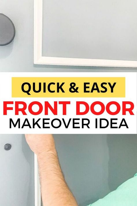 Do you hate your front door but don't have the budget to replace it? Check out this upgrade idea that you can do for cheap. You can use this idea for interior bedroom or closet doors as well. #diy #door #makeover Diy Front Door Makeover, Diy Door Makeover, Front Door Transformation, Diy Front Door, Dorm Room Curtains, Interior Front Door, Small Space Inspiration, Stained Trim, Closet Door Makeover