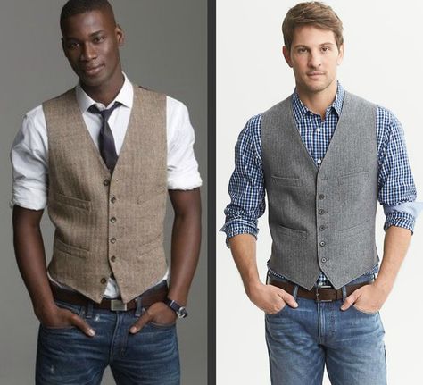 How To Wear A Vest (Waistcoat) ~ 40 Over Fashion Casual Vest Outfits, Vest Men Outfit, Men Vest Outfits, Vest Outfits Men, Waistcoat Outfit, Waistcoat Fashion, Stil Masculin, Mens Vest Fashion, Mens Waistcoat