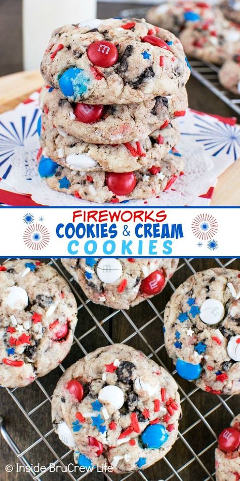 Cookout Snack Ideas, Fireworks Cookies, Memorial Day Ideas, 4th Of July Ice Cream, Summer Cookie Recipes, Cookies And Cream Cookies, Memorial Day Desserts, Treat Maker, 4th July Food