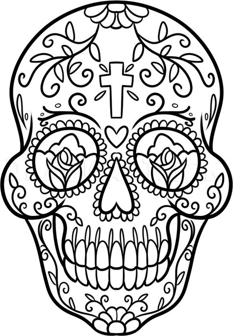 Candy Skulls Drawing, Sugar Skull Drawing, Skull Template, Skull Coloring Pages, Candy Skull, Day Of The Dead Skull, Candy Skulls, Mexican Skulls, Drawing Guide