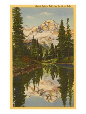 size: 24x18in Art Print: Mt. Rainier from Mirror Lake, Washington Poster : Artists Washington Art, Reflection Art, Lake Washington, Vintage Poster Design, Mirror Lake, Muse Art, Mt Rainier, Nature Posters, National Park Posters