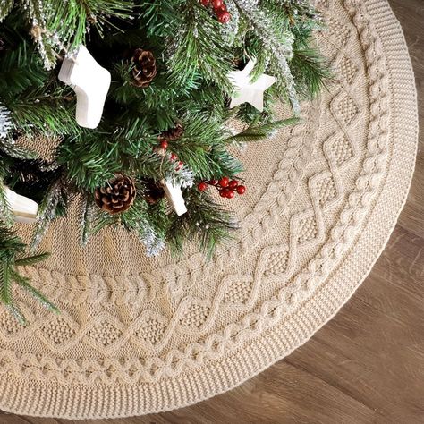 Knitted Christmas Tree Skirt: 48 Inches Beige Tree Skirt, Diamond Cable Knit Combo Edge Thick Rustic Christmas Tree Decorations, Christmas Decor Xmas Holiday Home Party Decorations Cable Knit Tree Skirt, Knitted Christmas Tree Skirt, Knit Christmas Tree Skirt, Rustic Christmas Tree Decorations, Knitted Christmas Tree, Home Party Decorations, Tree Decorations Christmas, Knitting Dress, Decor 2023