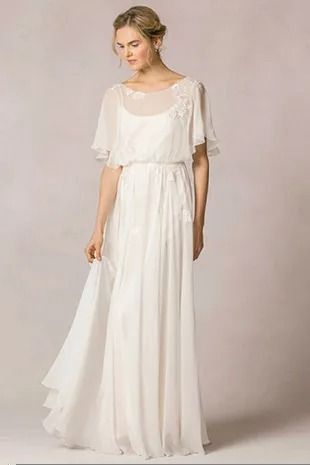 Beautifully Dreamy: Jenny Yoo Bridal Collection | OneFabDay.com Wedding Dress Vintage Sleeves, Wedding Dress Necklace, Western Wedding Dresses, Dress With Pleats, Chiffon Wedding Dress, Wedding Dresses With Straps, Wedding Dress Chiffon, Trendy Wedding Dresses, Casual Wedding Dress