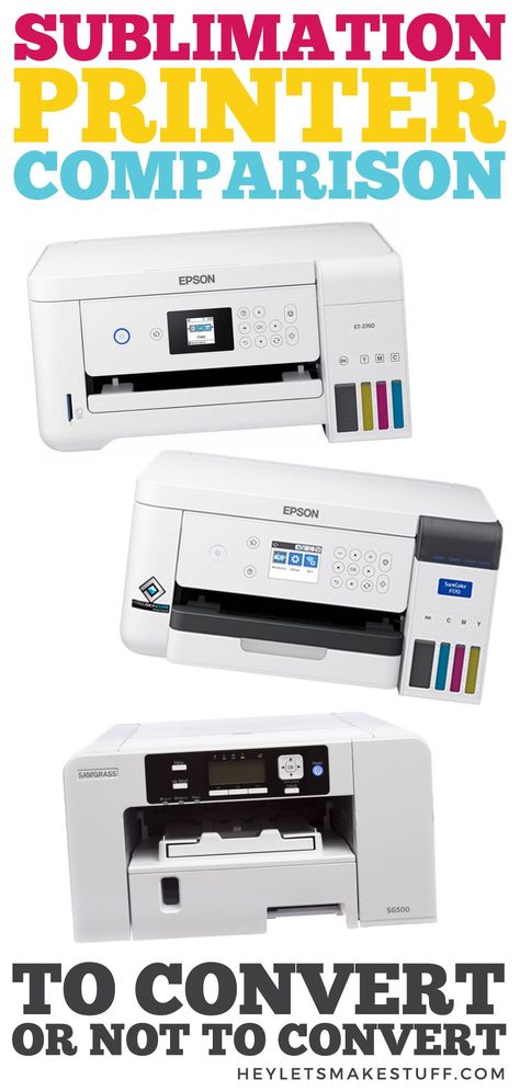 Trying to decide whether it's best to purchase a sublimation-specific printer or convert an inkjet printer using sublimation ink? In this post, we compare these options so you can make the best choice for your needs! What Is The Best Sublimation Printer, How To Convert Epson Printer To Sublimation, Inkjet Printer Projects, Best Printer For Sublimation, Printer Hacks, Best Sublimation Printer, Epson Ecotank Printer, Tshirt Printing Business, Worksheets Kindergarten