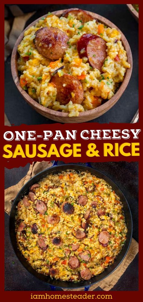 Cheesy Rice With Sausage, Sausage And Jasmine Rice Recipes, Sausage Peas And Rice, Smoked Sausage And Cheesy Rice, Kilbasa Sausage Rice Recipes, Smoked Sausage And Yellow Rice, Cheesy Sausage And Rice Skillet, Cheesy Rice And Sausage Recipes, Rice Main Dish Recipes Easy Dinners