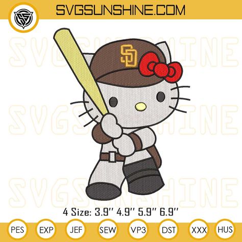 Kitty San Diego Padres Embroidery Files, Hello Kitty Baseball Embroidery Designs Hello Kitty Baseball, Baseball Embroidery, Cowboy Embroidery, Boo Costume, Valentines Embroidery Designs, American Embroidery, Valentine Embroidery, Easter Embroidery Designs, Halloween Embroidery Designs