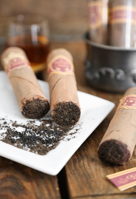 Smoky Chocolate Cigars - Sprinkle Bakes Candy Cigars, Chocolate Cigars, Lapsang Souchong, Chef Logo, Jelly Roll Pan, Chocolate Frosting, Chocolate Cream, Vegetarian Chocolate, Loose Leaf Tea