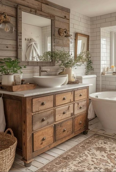 Farmhouse Bathroom Inspiration, Bathroom Farmhouse Style, Bathroom Inspiration Decor, 자수 디자인, Rustic Bathroom, Laundry In Bathroom, House Bathroom, Farmhouse Bathroom, Dream House Decor