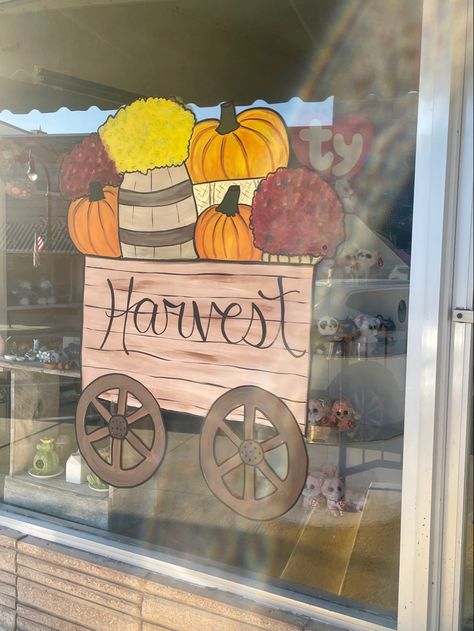 Cute Fall Window Paintings, Turkey Window Painting, Fall Window Art Painting, Autumn Window Art, Fall Window Art, Library Windows, Fall Window Painting, Fall Window Decorations, Dragonfly Yard Art