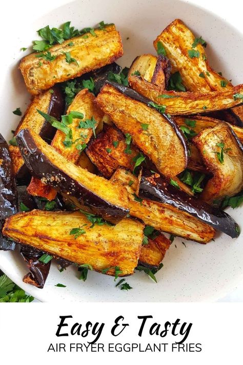 These fantastic air fryer eggplant fries are a fantastic, healthy side dish you can prepare in a matter of minutes! Eggplant, or aubergine, is cut into sticks and coated in olive oil, paprika, cumin, salt and garlic powder before being air fried to perfection. I love to air fry vegetables for healthy weeknight side dishes - it's quick, easy and so simple. This recipe is healthy, vegan, vegetarian, low carb, keto friendly, dairy free, gluten free and nut free, making it suitable for most. Air Fried Aubergine, Healthy Recipes Aubergine, Eggplant Meals Healthy, Baked Eggplant Fries Recipes, Healthy Dinner Recipes Vegetarian Air Fryer, Best Way To Eat Vegetables, Low Carb Eggplant Recipes Air Fryer, Diet Friendly Recipes, Eggplant Grilled Recipes