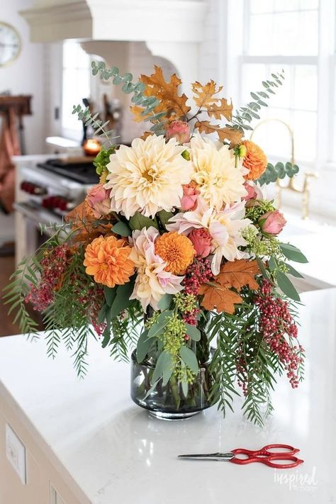 Popular Flower Arrangements, Tall Vase Bouquet, Fall Flowers Vase, Fall Birthday Flower Arrangements, Big Fall Flower Arrangements, Autumn Artificial Flower Arrangements, Best Floral Arrangements, Everyday Flower Arrangements, Early Fall Flower Arrangements