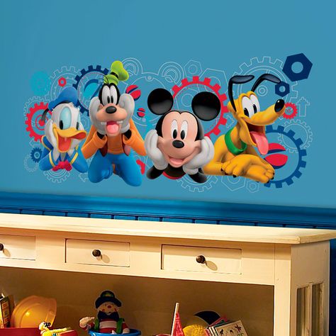 Vinilo decorativo infantil La casa de Mickey Mouse y sus amigos | TeleAdhesivo.com Disney Mural, Mickey Mouse Room, Mickey Mouse Bedroom, Mickey Mouse Wall, Disney Mickey Mouse Clubhouse, Bedroom Stickers, Temporary Decorating, New Mickey Mouse, Toddler Bedroom