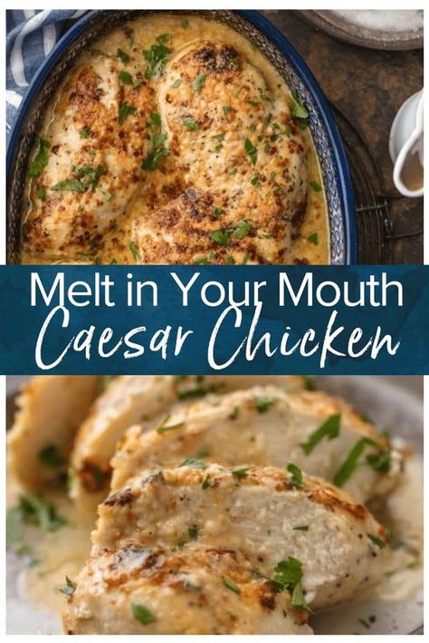 Meal Ideas For Dinner Easy Crock Pot, Baked Caesar Chicken, Melt In Your Mouth Chicken, Caesar Chicken, Easy Chicken Recipe, God Mat, Best Chicken, Best Chicken Recipes, Deilig Mat