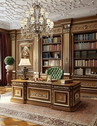 Gentlemanly Pursuits Executive Office Design Interior, بيوت ملكية, Artdeco Interiors, Classic Office Furniture, Classic House Interior Design, Firefighter Home Decor, Antique Library, Modern Restaurant Design, Classical Interior