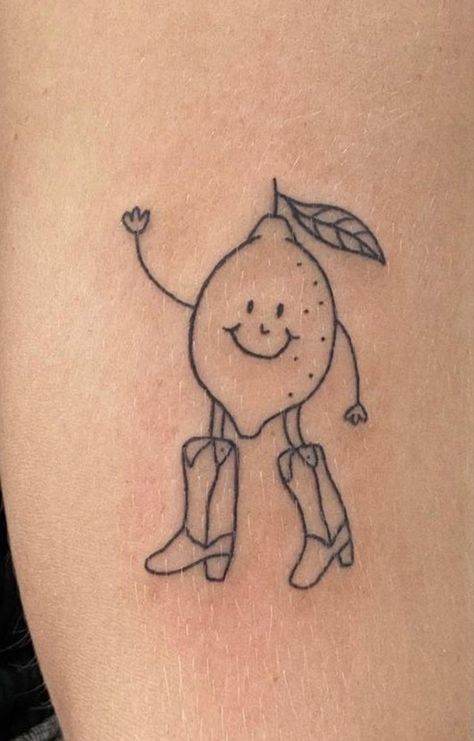 Funny Fine Line Tattoos, Limoncello Tattoo, Cute Lemon Tattoo, Lemon And Lime Tattoo, Lemon Tattoo Ideas, Lemon Lime Tattoo, Martini Olive Tattoo, Lime Tattoo Minimalist, Simple Lemon Tattoo