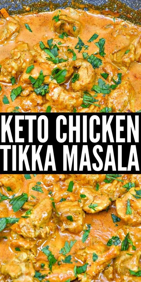 Keto Chicken Tikka Masala - This keto chicken masala recipe is made with an authentic blend of herbs and spices that rivals chef-made dishes. This is a fantastic break from ordinary chicken recipes! #keto #Ketorecipes #Ketodiet #Ketochickentikkamasala #ketotikkamasala #chickentikkamasala #tikkamasala #ketoindianfood #indianfood #dinnerideas #food #recipes Keto Chicken Masala, Low Carb Chicken Tikka Masala, Keto Recipes Asian, Keto Dinner Recipes Asian, Keto Indian Food Recipes, Whole 30 Indian Recipes, Keto Tikka Masala, Low Carb Curry Recipes, Low Calorie Chicken Tikka Masala