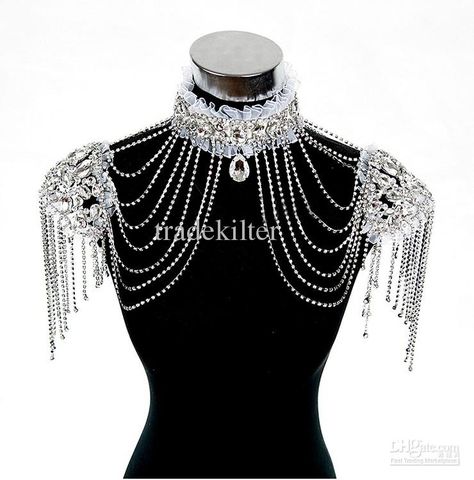 Beaded Lace Jewelry, Body Chain Fashion, Bridal Bolero Jacket, Crystal Jewelry Necklaces, Festival Outfits Men, Shoulder Jewelry, Festival Outfits Women, Shoulder Necklace, Bridal Bolero