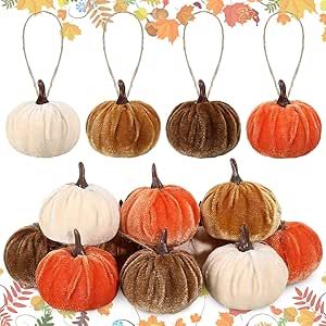 Vercraft 12 Pcs Fall Velvet Hanging Pumpkins 2 Inches Thanksgiving Pumpkins Ornaments Orange Brown Velvet Fabric Wrapped Small Tree Fall Decorations for Thanksgiving Harvest Autumn Party Decor Hanging Pumpkins, Decorations For Thanksgiving, Dried Potpourri, Thanksgiving Pumpkins, Pumpkin Tree, Pumpkin Ornaments, Thanksgiving Tree, Thanksgiving Harvest, Autumn Party