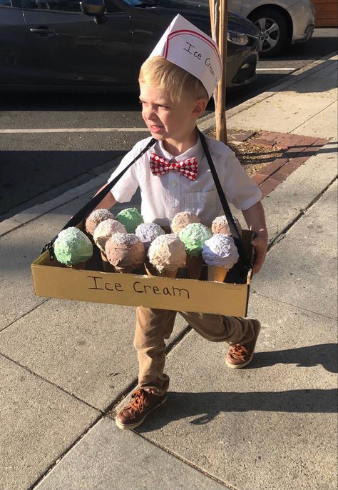 Diy Ice Cream Man Costume, Diy Ice Cream Truck Costume, Ice Cream Family Halloween Costume, Ice Cream Vendor Costume, Easy Ice Cream Costume, Ice Cream Man Halloween Costume, Ice Cream Server Costume, Ice Cream Parlor Costume, Concession Stand Costume