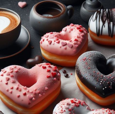 iva | ai desserts artist on Instagram: "Surprise your loved ones on Valentine's Day with irresistible Heart-Shaped Donuts! 🍩💕 Create or purchase donut dough, shape them into hearts, and fry or bake until golden brown. Finish with a dusting of powdered sugar or a vibrant glaze for a delightful and heartwarming treat. Share the love and sweetness with these adorable donuts that are sure to make your Valentine's Day extra special! 🌟🎉 . . . . . . . . . #aifoodcreations #aifood #valentineday #stvalentinesday #valentines#valentineday2024 #myvalentine #vday" Heart Shaped Donuts Aesthetic, Heart Shape Donut, Valentine Bread, Heart Doughnut, Heart Shaped Bread, Valentines Day Sweets, Donut Dough, Donut Valentine, Donut Truck