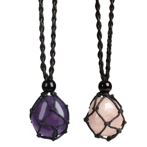 PRICES MAY VARY. 【2 Piece of Healing Crystal Necklace】: You will get 2 Pieces of natural Amethyst and Rose Quartz pendant necklace. This crystal necklace is composed of pure hand woven rope and pure natural crystal. Tumbled Stone Size: approx 0.98 inches, stone holder is about 4 cm/ 1.57 inch long, Adjustable Necklace Length: circumference of 30 inches. 【Healing Crystal Necklace】: .Rose Quartz is known as "the stone of gentle love", which brings peace and peace to interpersonal relationship.Amet Stone Holder Necklace, Rose Quartz Pendant Necklace, Crystal Jewelry Necklaces, Rose Quartz Necklace Pendants, Handmade Crystal Jewelry, Woven Necklace, Dream Outfits, Cord Jewelry, Necklace Cord