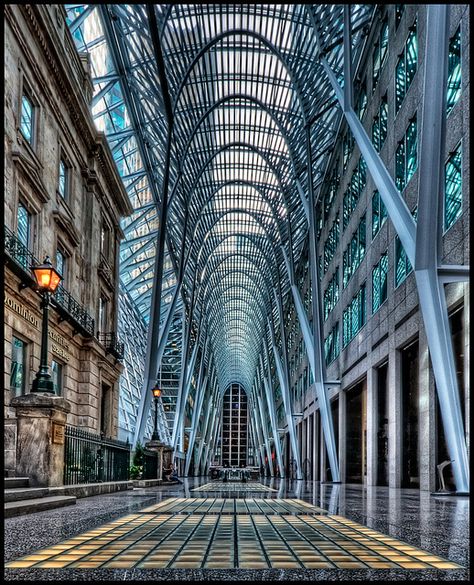 BCE place. On Bay St. just North of Front St. It's a foyer between 4 buildings. The Hockey Hall of fame is at the Eastern end. Photo by Pedro Szekkely Toronto Architecture, Brookfield Place, Hockey Hall Of Fame, Toronto Photography, Canada Photography, Toronto Travel, Santiago Calatrava, Architectural Photography, Toronto Ontario