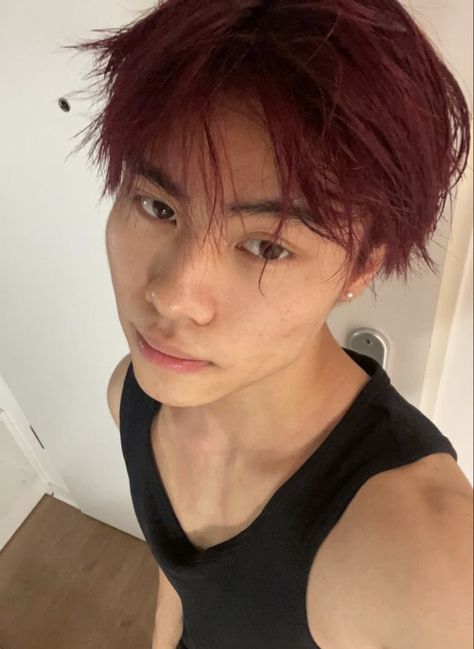 Peekaboo Hair Color Men, Dark Red Hair Guy, Cherry Red Hair Men, Burgundy Hair Men, Red Hair Blue Eyes Boy, Dark Red Hair Men, Mallet Haircut, Red Hair On Brown Skin, Crimson Red Hair