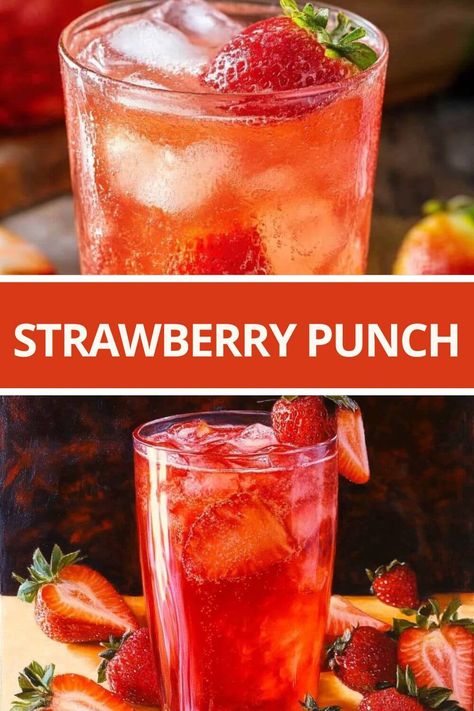 Strawberry Punch Sparkling Strawberry Punch, Simple Punch Recipe, Strawberry Punch, Zucchini Cheddar, Cream Cheese Chicken Enchiladas, Soft Ginger Cookies, Red Punch, Lemon Jello, Halloween Punch