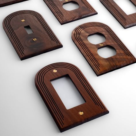 3 Pack Arch Wood Light Switch Plate Cover for Single Gang Rocker Decora Switch Cover Modern Wall Plate Cover Contemporary Arched Wall Art - Etsy Boho Switch Plate Covers, Mid Century Light Switch Covers, Wall Socket Cover Ideas, Mcm Light Switch Cover, Modern Art Deco Bathroom Ideas, Wood Switch Plate Covers, Wooden Light Switch Covers, Wood Light Switch Covers, Boho Light Switch Cover