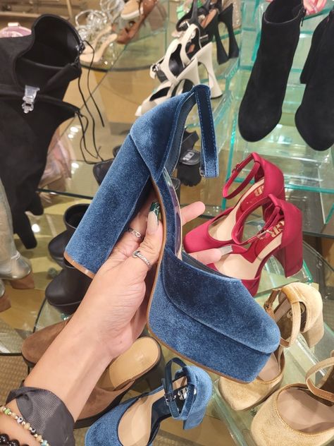 Heels, Velvet, Platform, Blue Shoes. Formal Blue Platform Heels, Blue Velvet Aesthetic, Platform Heels Aesthetic, Black Velvet Chunky Heels, Dark Blue Platform Heels, Red Velvet Platform Heels, Blue Velvet Heels, Blue Platform Heels, Blue Platform Shoes