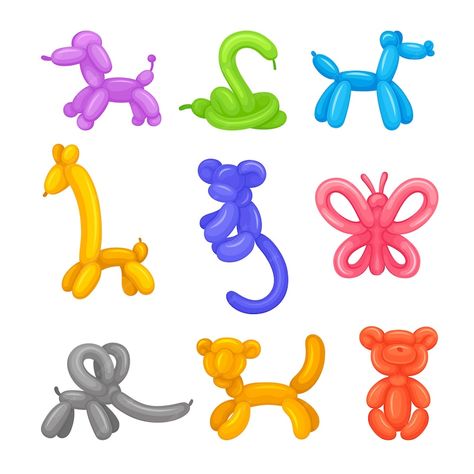 Premium Vector | Set of different animals from colored balloons Clay Balloon Animals, How To Make A Dog Balloon Animal, Ballon Animal Drawing, Balloon Animal Art, Balloon Animal Painting, Balloon Animal Drawing, Easy Balloon Animals, Hot Air Balloon Cartoon, Ballon Dog