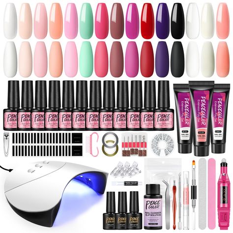 PRICES MAY VARY. 【40Pcs Gel Nail Polish Kit】Gel nail polish kit with u v light includes 12pcs gel nail polish , 3pcs poly nail extension gel, nail drill , 36W nail lamp, base coat glossy/matte top coat ,nail decorations rhinestones, professional nail art tools.The gel nail polish kit for beginners with everything is comprehensive in content and is suitable for novices and experienced people. 【Fast Dry Nail lamp】36W nail lamp has 12pcs beads, which can help nail art dry quickly and save time.Ther Color Change Nail Polish, Gel Nail Extensions, Gel Set, Nail Art Gel, Nail Drill Machine, Gel Nail Kit, Vernis Semi Permanent, Nail Polish Kits, Gel Nail Polish Set