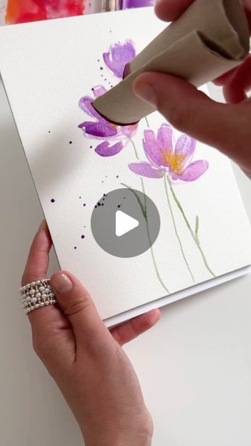 How To Make Flower Drawing, How To Make Watercolor Cards, Easy Watercolor Paintings For Beginners Step By Step Flowers, Diy Watercolor Flowers, Easy Diy Cards Ideas, Small Watercolor Flowers, Flowers Watercolor Easy, Watercolor Art For Beginners Ideas, Watercolor Flowers Tutorial Step By Step