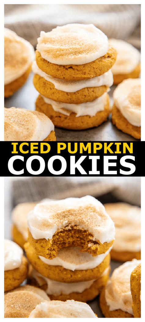 Pumpkin Drop Cookies, Frosted Pumpkin Cookies, Iced Pumpkin Cookies, Pumpkin Recipes Dinner, Soft Pumpkin Cookies, Drop Cookie Recipes, Pumpkin Cookie Recipe, Pumpkin Spice Recipe, Amazing Desserts