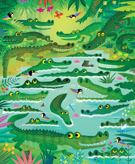 Crocodile Drawing, Green Scales, Crocodile Illustration, Crocodile Cartoon, Kindergarten Drawing, Look And Find, Nature Illustrations, Art Challenges, Florida Gator