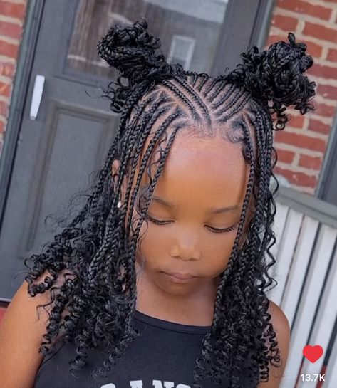 Fulani Braids On Little Kids, Easter Braided Hairstyles For Kids, Hairstyles For Back To School Black Kids, Fulani Braids Hairstyles Kids, Kid Boho Braids, Back To School Braids Black Kids, Curly Braids For Kids, Braided Styles For Kids, Cute Braided Hairstyles Black Hair Kids