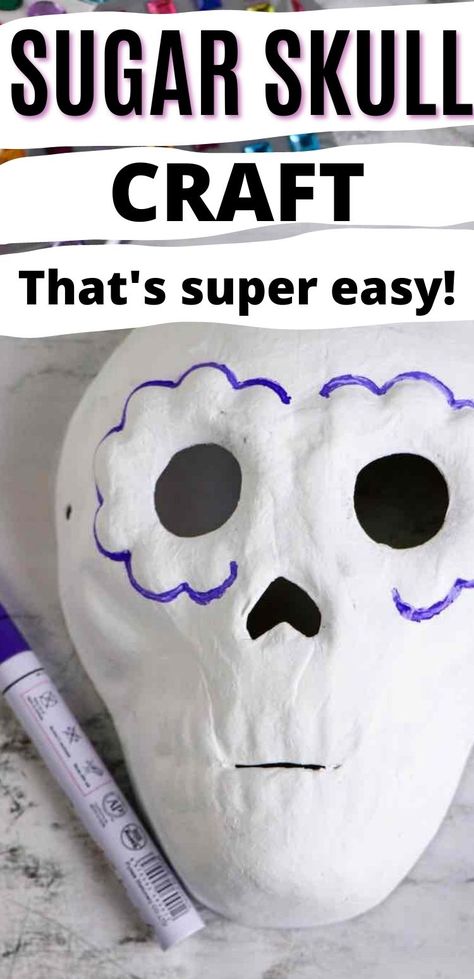 Looking for an easy Day of the Dead craft idea? Find out how to make a Dia de los Muertos sugar skull in just 3 steps! This sugar skull craft idea is easy enough for kids but still a perfect Day of the Dead craft for tweens and teens. Make your own Day of the Dead decorations for your Dia de los Muertos party at home! Paper Mache Sugar Skulls, Sugar Skulls Diy, Day Of The Dead Projects For Kids, Halloween Arts And Crafts For Teens, Sugar Skull Crafts For Kids, Day Of The Dead Art For Kids, Day Of The Dead Kids Crafts, Dia De Los Muertos Decorations Ideas Diy, Sugar Skulls Ideas