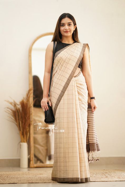 Convocation Saree Graduation Indian, Thenmozhi Designs, Vision 2024, Formal Saree, Cotton Saree Blouse Designs, Simple Saree Designs, Cotton Saree Blouse, Checks Saree, Formal Office