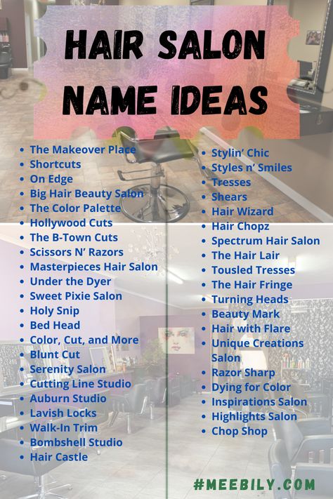 Hair Page Names Ideas, Hair Stylist Ig Names, Username For Hairstylist, Hair Salon Blueprint Layout, Cosmetology Username Ideas, Hairsalon Ideas Name, Beauty Saloon Names Ideas Unique, Starting A Salon Business, Hair Stylist Names Ideas Business